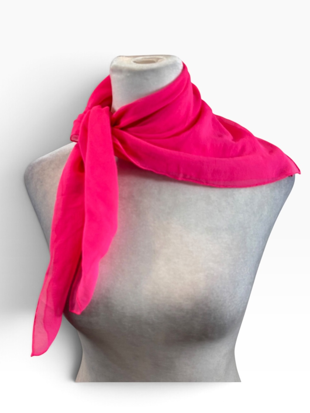 Vintage Sheer Bright Pink Square Neck Scarf